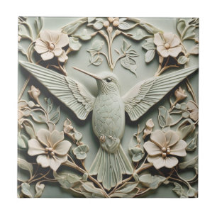 Azulejo Art Nouveau Faux Relief Hummingbird Bird Floral