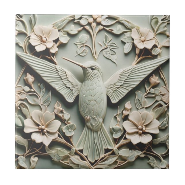 Azulejo Art Nouveau Faux Relief Hummingbird Bird Floral (Frente)
