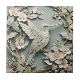 Azulejo Art Nouveau Faux Relief Hummingbird Mint