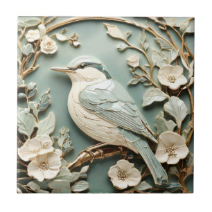 Azulejo Art Nouveau Faux Relief Nuthatch Bird Izquierda mi