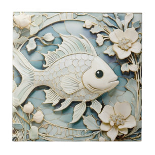Azulejo Art Nouveau Faux Relief Ocean Fish Right