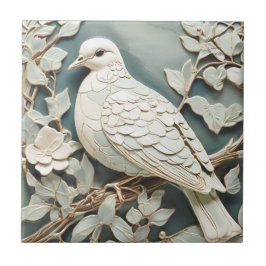 Azulejo Art Nouveau Faux Relief Pigeon Dove Bird Mint
