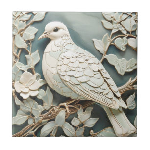 Azulejo Art Nouveau Faux Relief Pigeon Dove Bird Mint