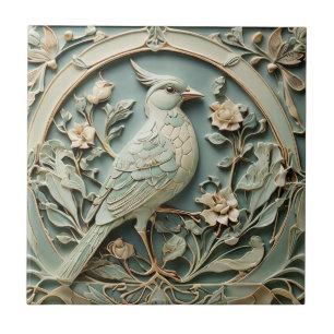 Azulejo Art Nouveau Faux Relief Right Bird Fancy Floral
