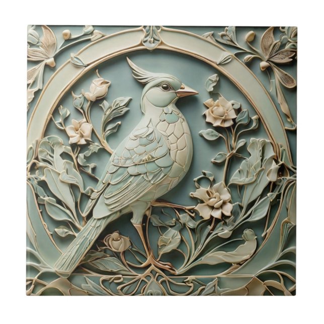 Azulejo Art Nouveau Faux Relief Right Bird Fancy Floral (Frente)