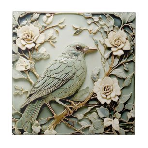 Azulejo Art Nouveau Faux Relief Right Blackbird Mint