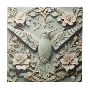 Azulejo Art Nouveau Faux Relief Right Hummingbird Bird