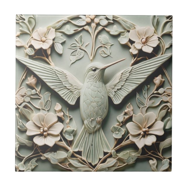 Azulejo Art Nouveau Faux Relief Right Hummingbird Bird (Frente)