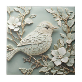 Azulejo Art Nouveau Faux Relief Right Wren Bird Mint