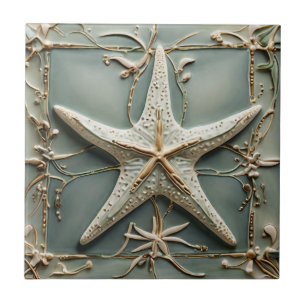 Azulejo Art Nouveau Faux Relief Starfish Sea Star Marine