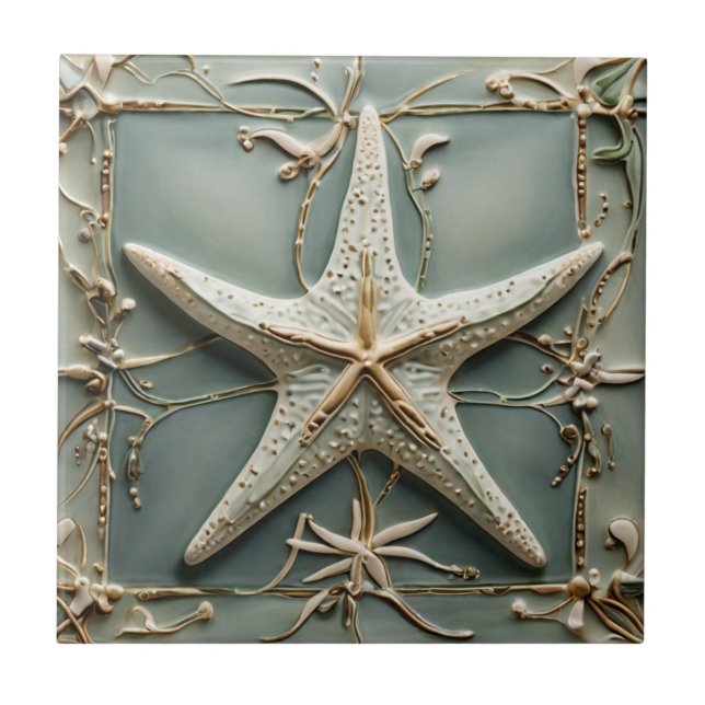 Azulejo Art Nouveau Faux Relief Starfish Sea Star Marine (Frente)