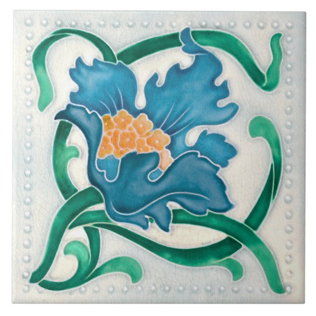 Azulejo Art Nouveau Floral Majolica Faux Relief (Frente)