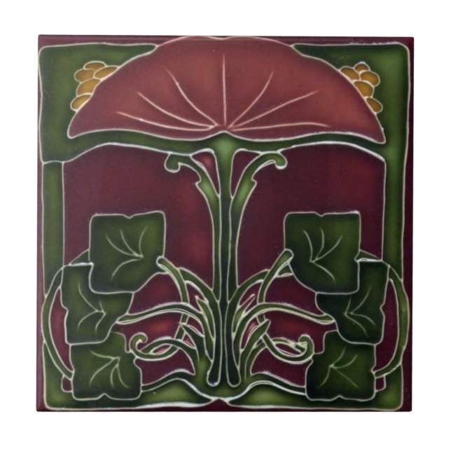 Azulejo - Art Nouveau Floral Rojo Verde (Frente)
