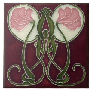 Azulejo Art Nouveau - Flores rosadas