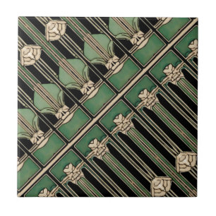 Azulejo Art Nouveau geométrico verde Art Deco