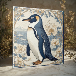 Azulejo Art Nouveau Ice Bird Penguin Frozen Polar Glaciers
