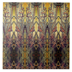 Azulejo Art Nouveau iris patrón oro bronce rojo elegante