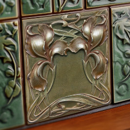 Azulejo Art Nouveau Iris Simétricamente Floral Wall Art