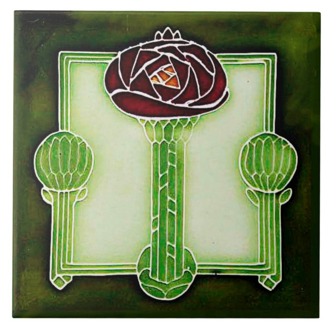 Azulejo Art Nouveau Mackintosh Rosa (Verde) Tile cerámico (Frente)