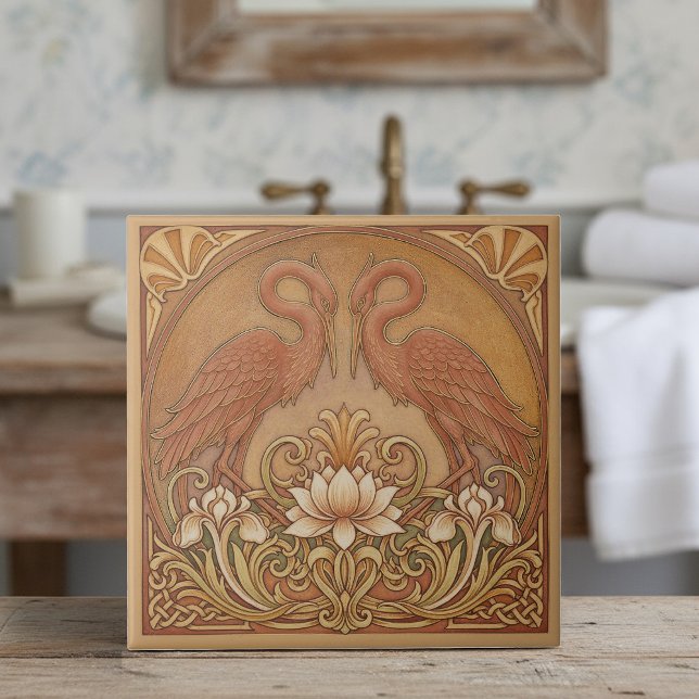 Azulejo Art Nouveau Mirrored CranePat#9 Terra Cotta ID1193 (Subido por el creador)