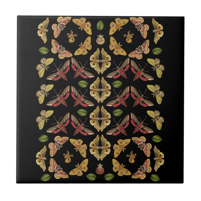 Azulejo Art Nouveau Moth & Orchid art deco negro (Frente)