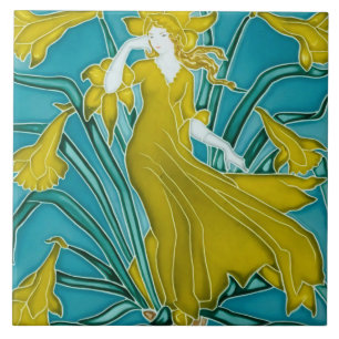 Azulejo Art Nouveau Narciso Amarillo de Walter Cra