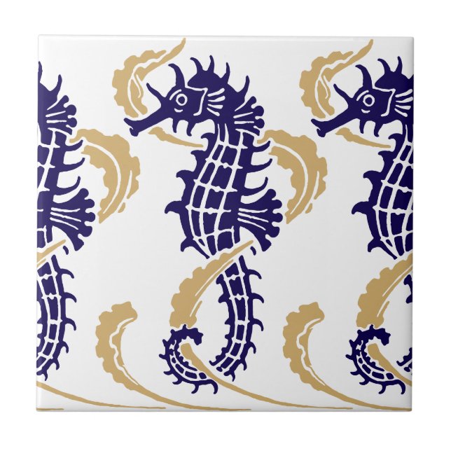 Azulejo Art Nouveau Ocean Beach Nautical Seahorse Frieze (Frente)