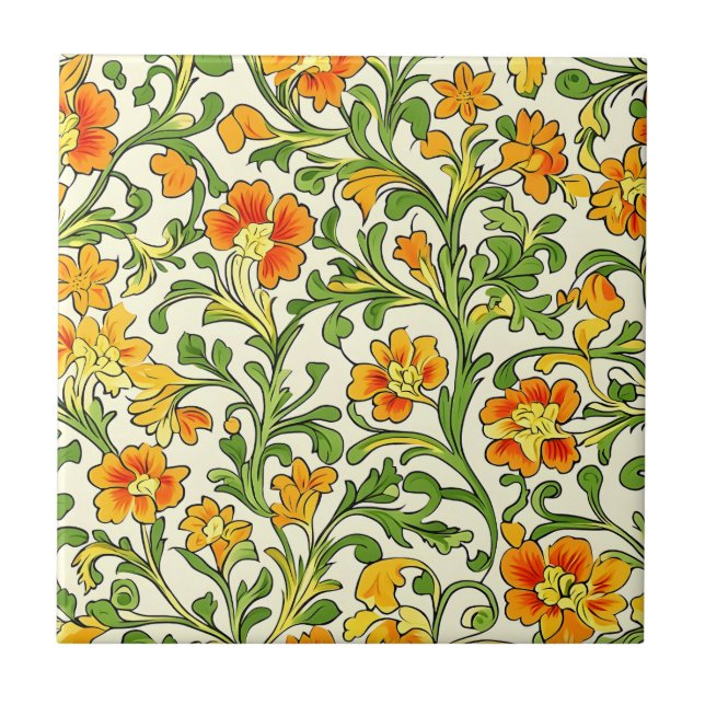 Azulejo  Art Nouveau orange and yellow floral pattern  (Frente)