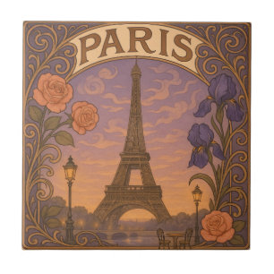 Azulejo Art Nouveau Paris Torre Eifel Floral