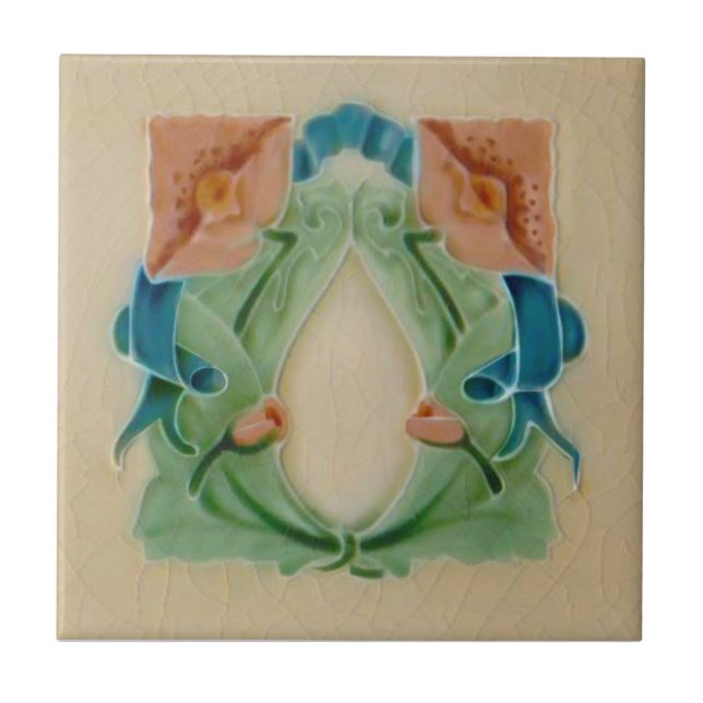Azulejo Art Nouveau Peach Mint Verde azulado Floral Antigu (Frente)
