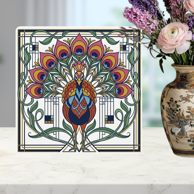 Azulejo Art Nouveau Peacock Feather Floral Design Ceramic  (Subido por el creador)