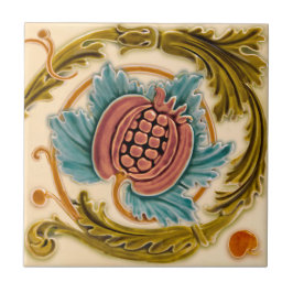 Azulejo Art Nouveau Pomegranate Faux Relief Antiguo Repro