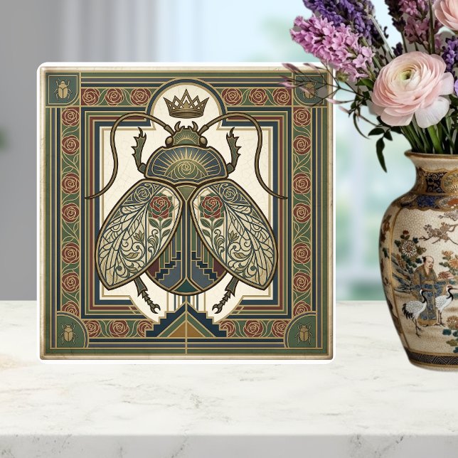 Azulejo Art Nouveau Scarab Beetle Crown Jewel Design (Subido por el creador)