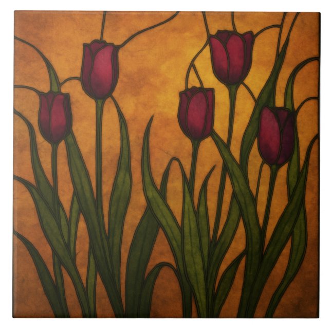 Azulejo Art Nouveau Stained Glass Style Tulip (Frente)