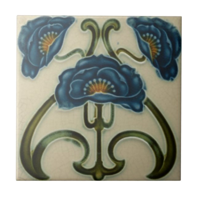 Azulejo - Art Nouveau Tres Amapolas Azules (Frente)