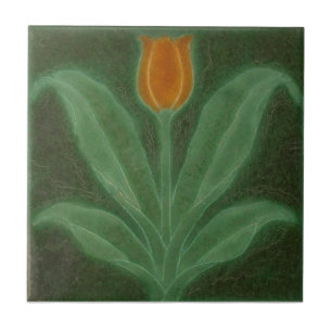 Azulejo Art Nouveau Tulipán Verde Amarillo Repro