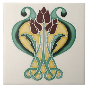 Azulejo Art Nouveau - Tulipanes Púrpura Intenso