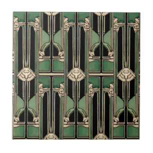 Azulejo Art Nouveau verde Art Deco geométrico