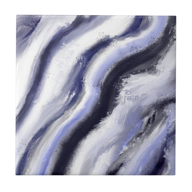 Azulejo Arte Abstracto Azul Gris Moderno (Frente)