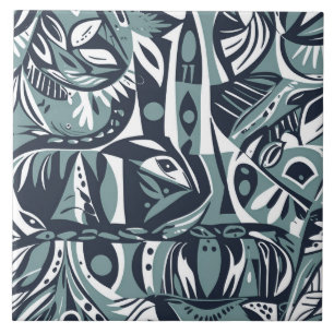Azulejo Arte abstracto boho caprichoso geométrico azul