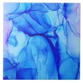 Azulejo Arte abstracto contemporáneo de tinta azul y púrpu