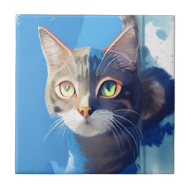 Arte abstracto de gato curioso del azul