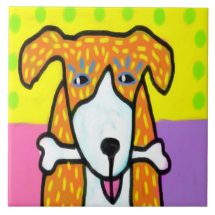 Azulejo Arte abstracto de perro con hueso