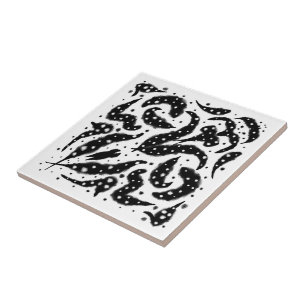Azulejo Arte abstracto de pez húmedo manchado en blanco y 