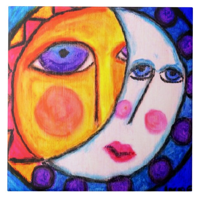 Azulejo Arte abstracto de Sun y Moon (Frente)