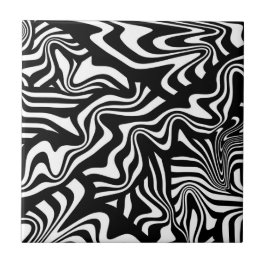 Azulejo Arte abstracto en blanco y negro con líneas funky