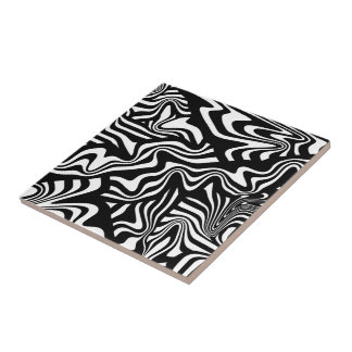 Azulejo Arte abstracto en blanco y negro con líneas funky