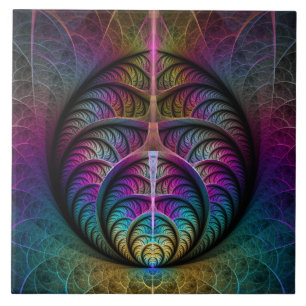 Azulejo Arte abstracto fractal colorido con patrones aluci