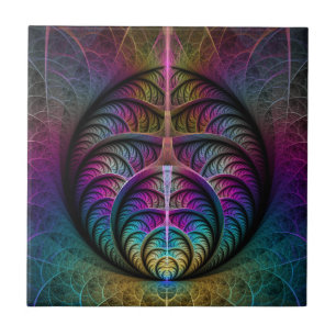 Azulejo Arte abstracto fractal colorido con patrones aluci