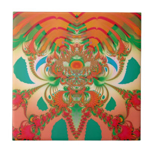 Azulejo Arte abstracto fractal del búho rojo